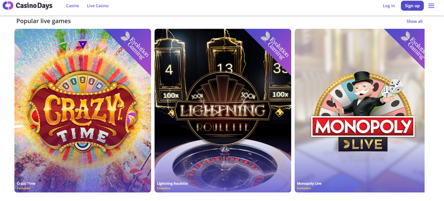 CasinoDays Live Games