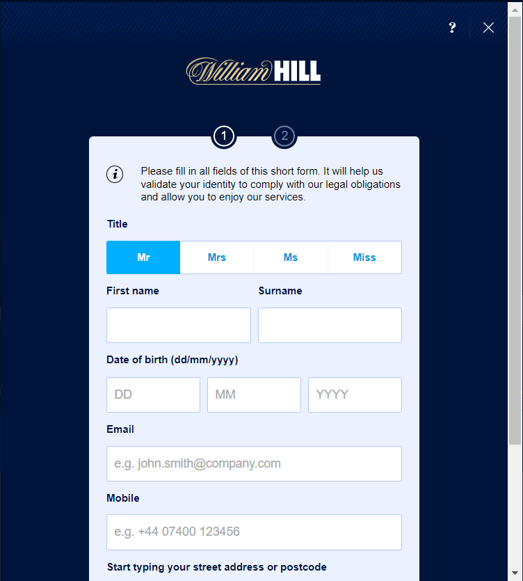 William Hill Registration